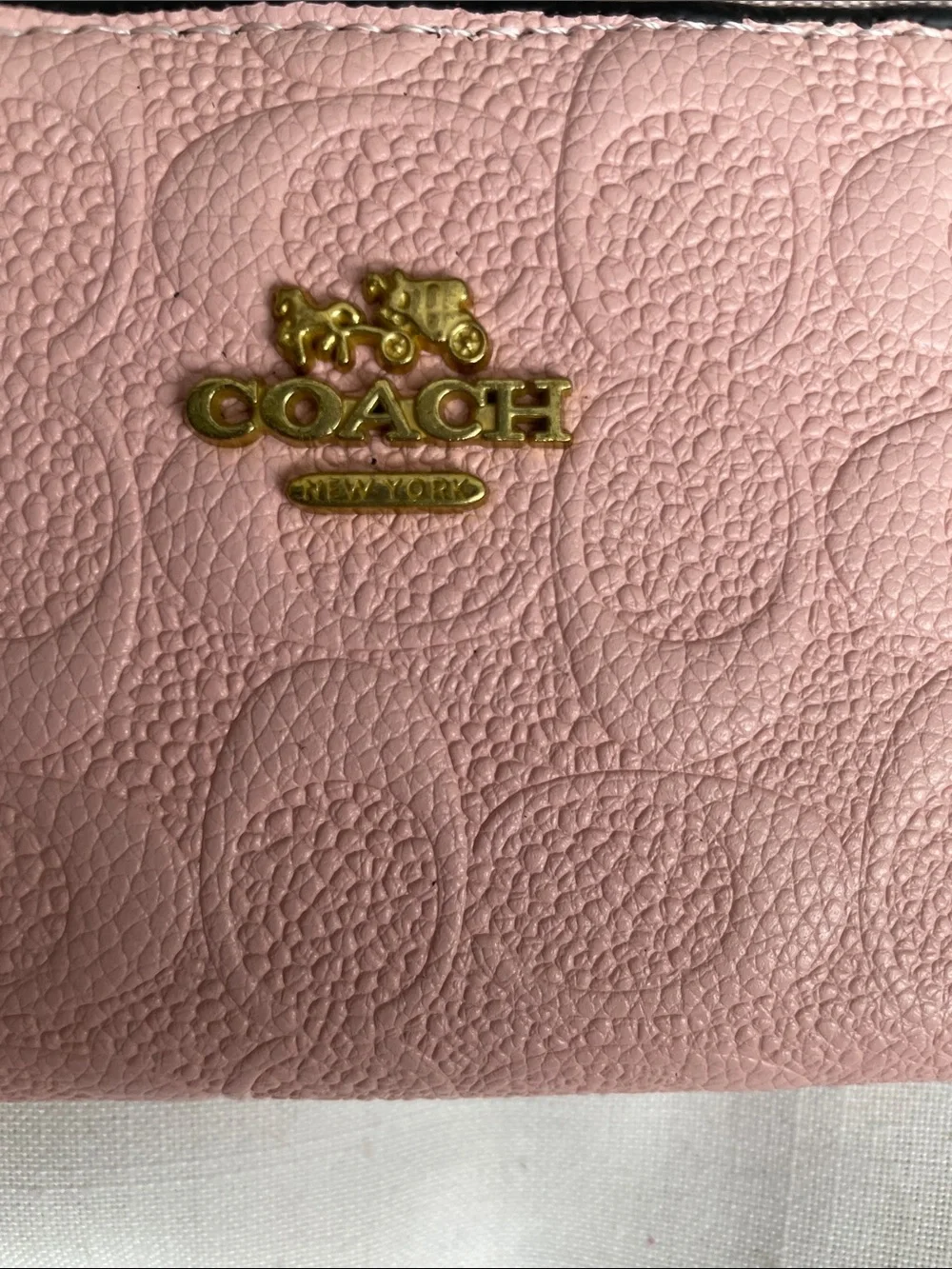 COACH Pink Embossed Signature Zip Around Wallet with Gold Logo EUC